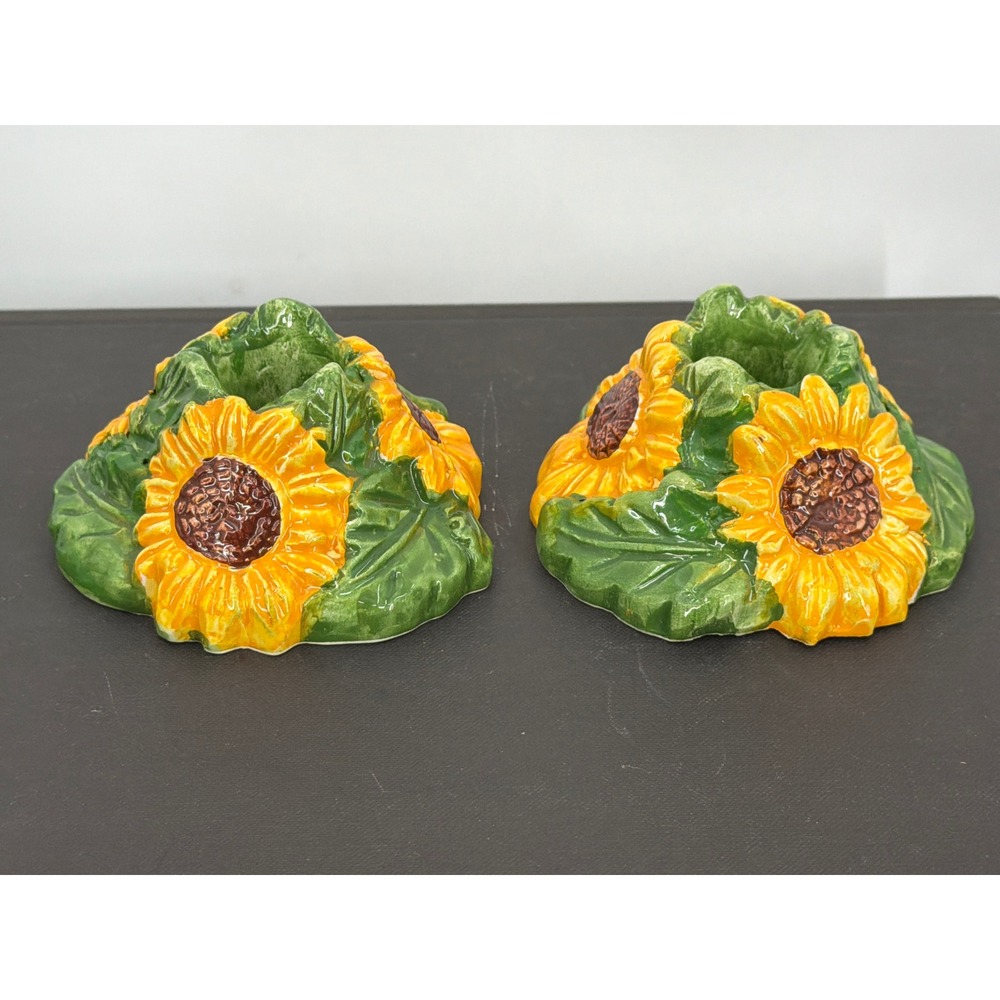 Capodimonte Italy Sunflower Ceramic Taper Candle Holders Belfiore Collection Set